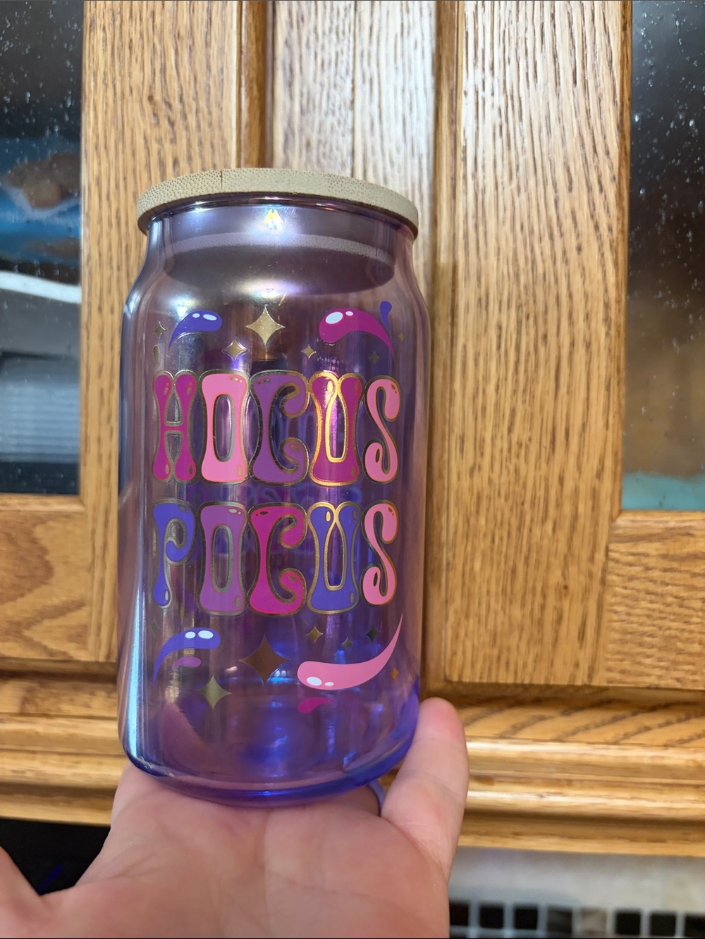 Hocus Pocus Purple Glass with Gold Accent and wood Lid